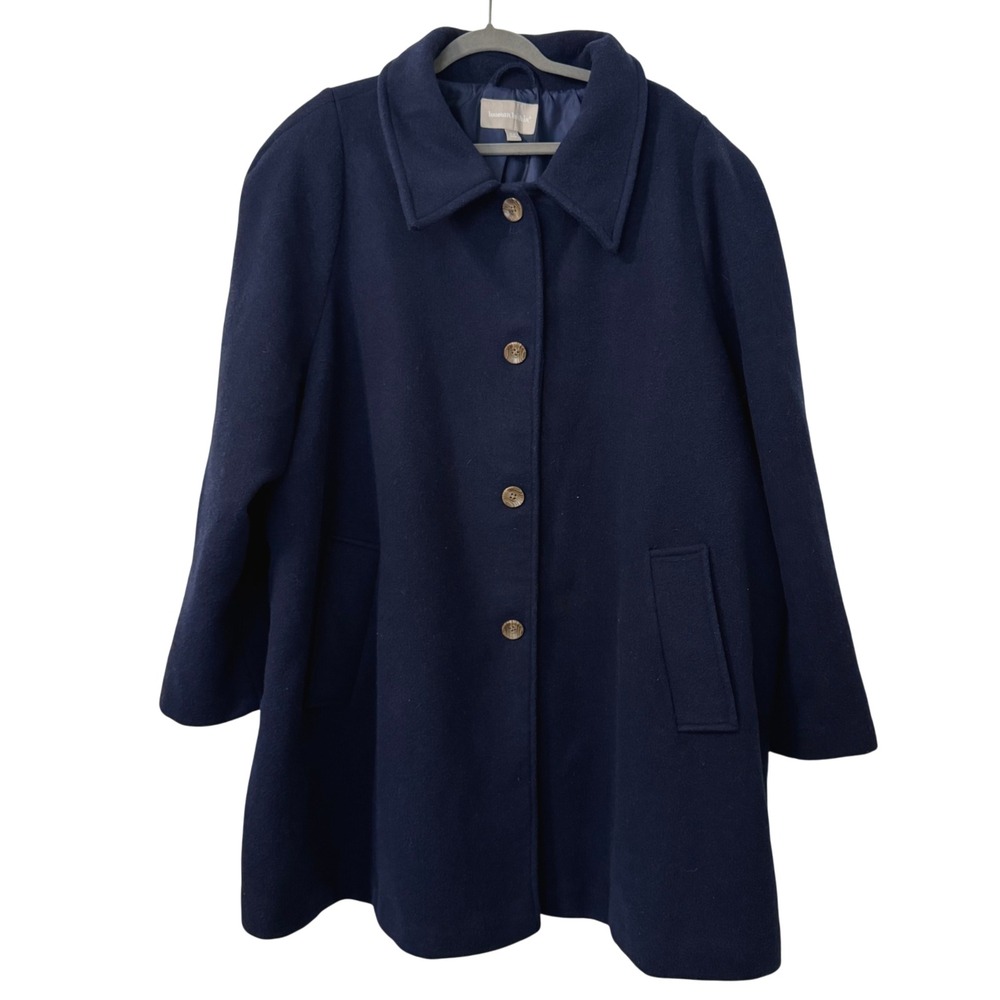 Woman Within Wool Blend Coat 32W Navy‎ Oversized Button Front Pockets Classic